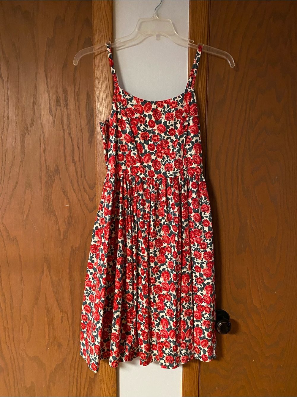 Red Floral Midi Dress with Spaghetti Straps
